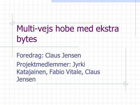 Multi-vejs hobe med ekstra bytes Foredrag: Claus Jensen Projektmedlemmer: Jyrki Katajainen, Fabio Vitale, Claus Jensen.