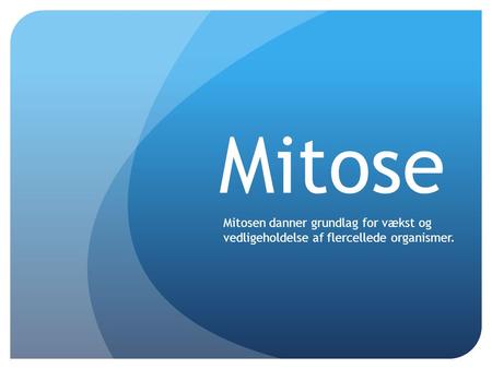 Mitose Mitosen danner grundlag for vækst og vedligeholdelse af flercellede organismer.