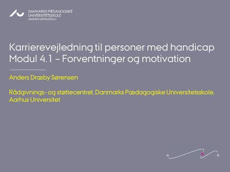 DANMARKS PÆDAGOGISKE UNIVERSITETSSKOLE AARHUS UNIVERSITET Karrierevejledning til personer med handicap Modul 4.1 – Forventninger og motivation Anders.