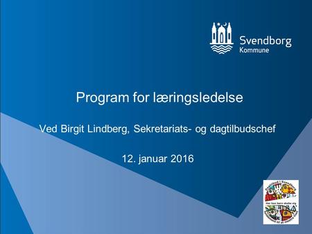 Program for læringsledelse Ved Birgit Lindberg, Sekretariats- og dagtilbudschef 12. januar 2016.