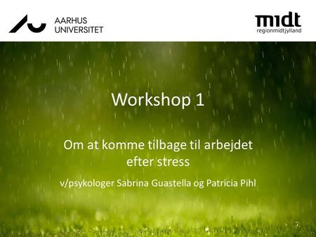 Workshop 1 Om at komme tilbage til arbejdet efter stress v/psykologer Sabrina Guastella og Patricia Pihl.
