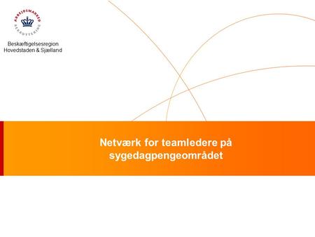 Beskæftigelsesregion Hovedstaden & Sjælland Netværk for teamledere på sygedagpengeområdet.