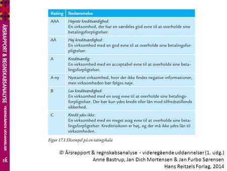 © Årsrapport & regnskabsanalyse - videregående uddannelser (1. udg.) Anne Bastrup, Jan Dich Mortensen & Jan Furbo Sørensen Hans Reitzels Forlag, 2014.