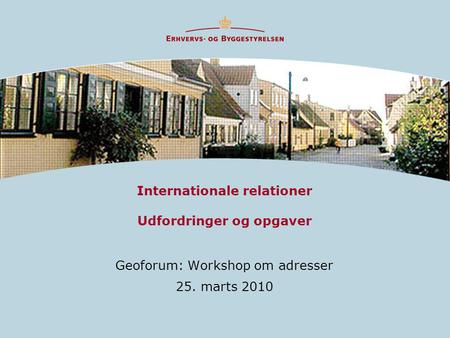 Internationale relationer Udfordringer og opgaver Geoforum: Workshop om adresser 25. marts 2010.