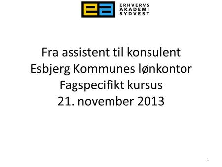 Fra assistent til konsulent Esbjerg Kommunes lønkontor Fagspecifikt kursus 21. november 2013.