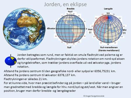Jorden, en eklipse Jorden betragtes som rund, men er faktisk en smule fladtrykt ved polerne og er derfor eklipseformet. Fladtrykningen skyldes jordens.