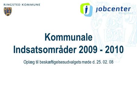 Kommunale Indsatsområder 2009 - 2010 Oplæg til beskæftigelsesudvalgets møde d. 25. 02. 08.