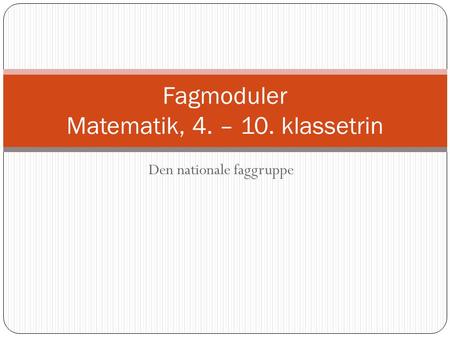 Den nationale faggruppe Fagmoduler Matematik, 4. – 10. klassetrin.