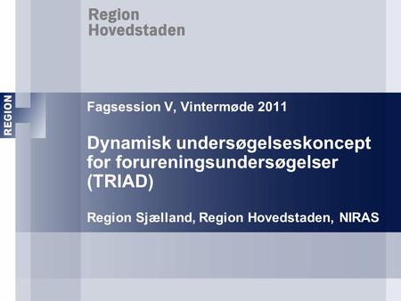 Fagsession V, Vintermøde 2011 Dynamisk undersøgelseskoncept for forureningsundersøgelser (TRIAD) Region Sjælland, Region Hovedstaden, NIRAS.