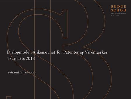 Dialogmøde i Ankenævnet for Patenter og Varemærker 13. marts 2013 Leif Rørbøl / 13. marts 2013.