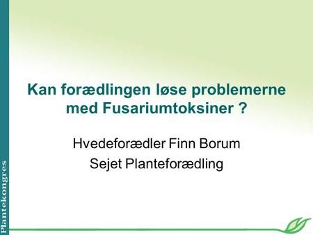 Kan forædlingen løse problemerne med Fusariumtoksiner ? Hvedeforædler Finn Borum Sejet Planteforædling.