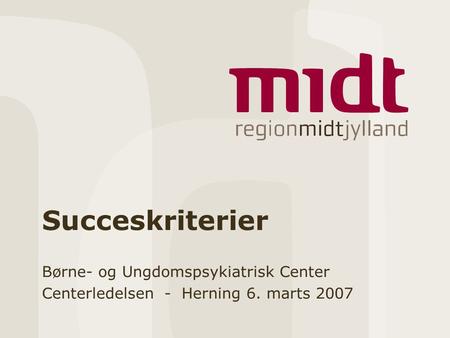 Succeskriterier Børne- og Ungdomspsykiatrisk Center Centerledelsen - Herning 6. marts 2007.