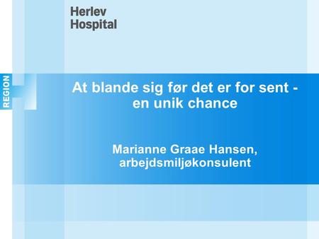 At blande sig før det er for sent - en unik chance Marianne Graae Hansen, arbejdsmiljøkonsulent.