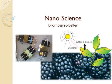 Nano Science Brombærsolceller. Dagens program Introduktion Introduktion af forsøget Første del af forsøget Pause Anden del af forsøget Efterbehandling.