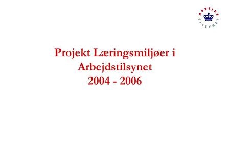 Projekt Læringsmiljøer i Arbejdstilsynet 2004 - 2006.