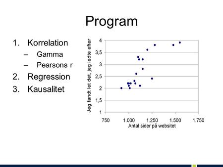 Program Korrelation Gamma Pearsons r Regression Kausalitet 1.