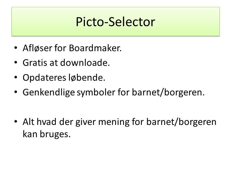 Picto-Selector Afløser for Boardmaker. Gratis at downloade.