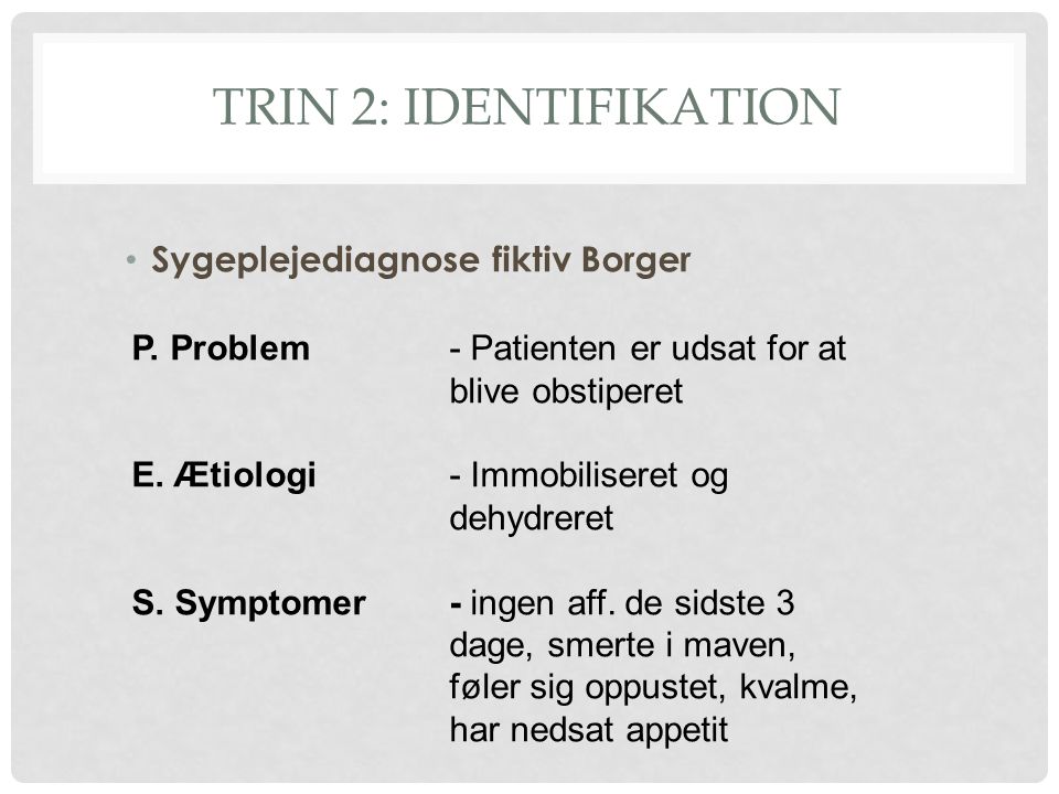 Trin 2: Identifikation Sygeplejediagnose fiktiv Borger