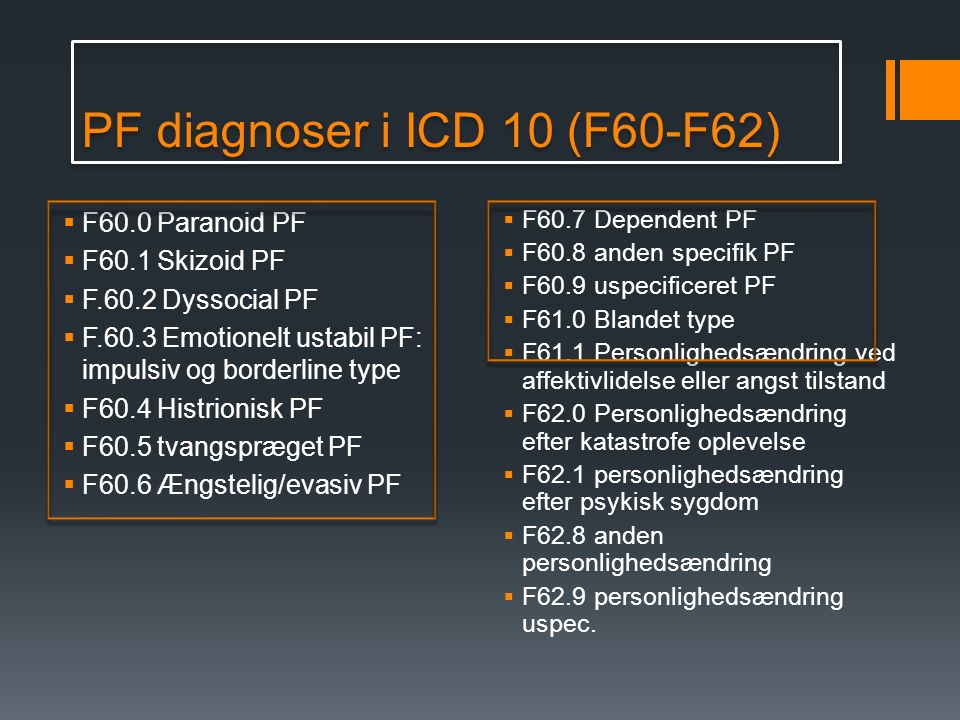 PF diagnoser i ICD 10 (F60-F62)