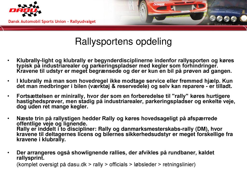 Rallysportens opdeling