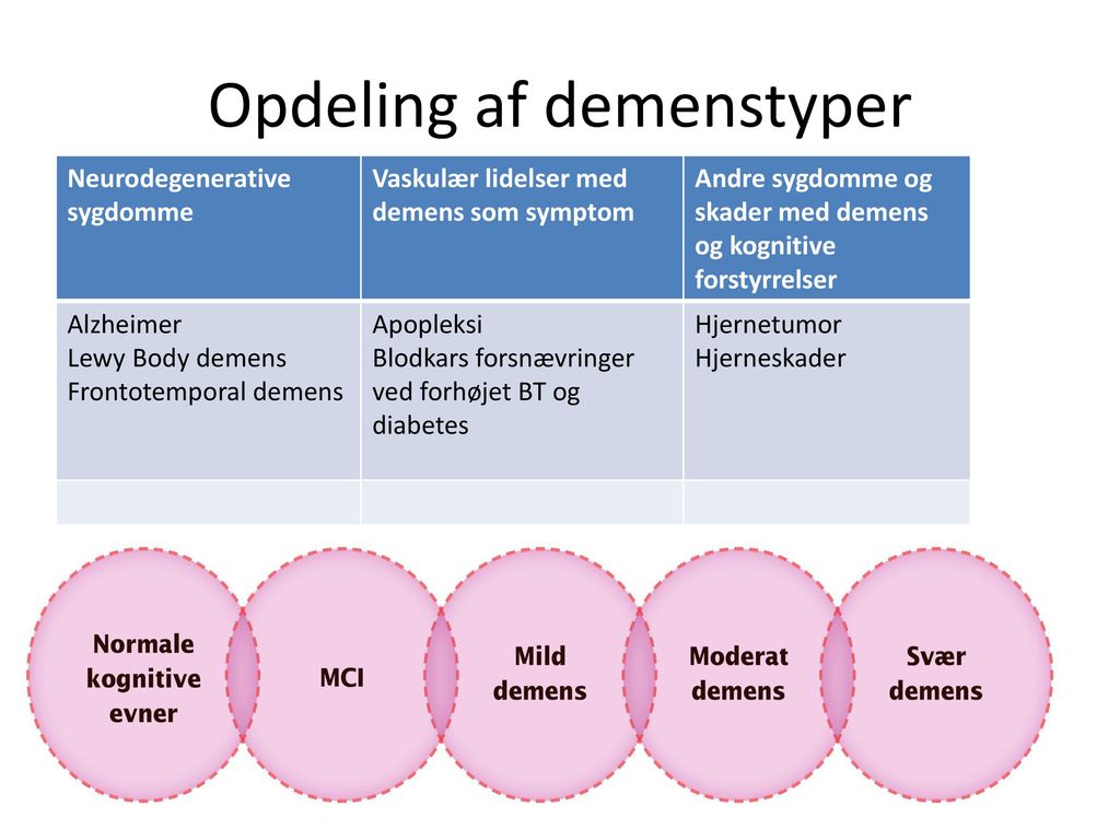 Opdeling af demenstyper
