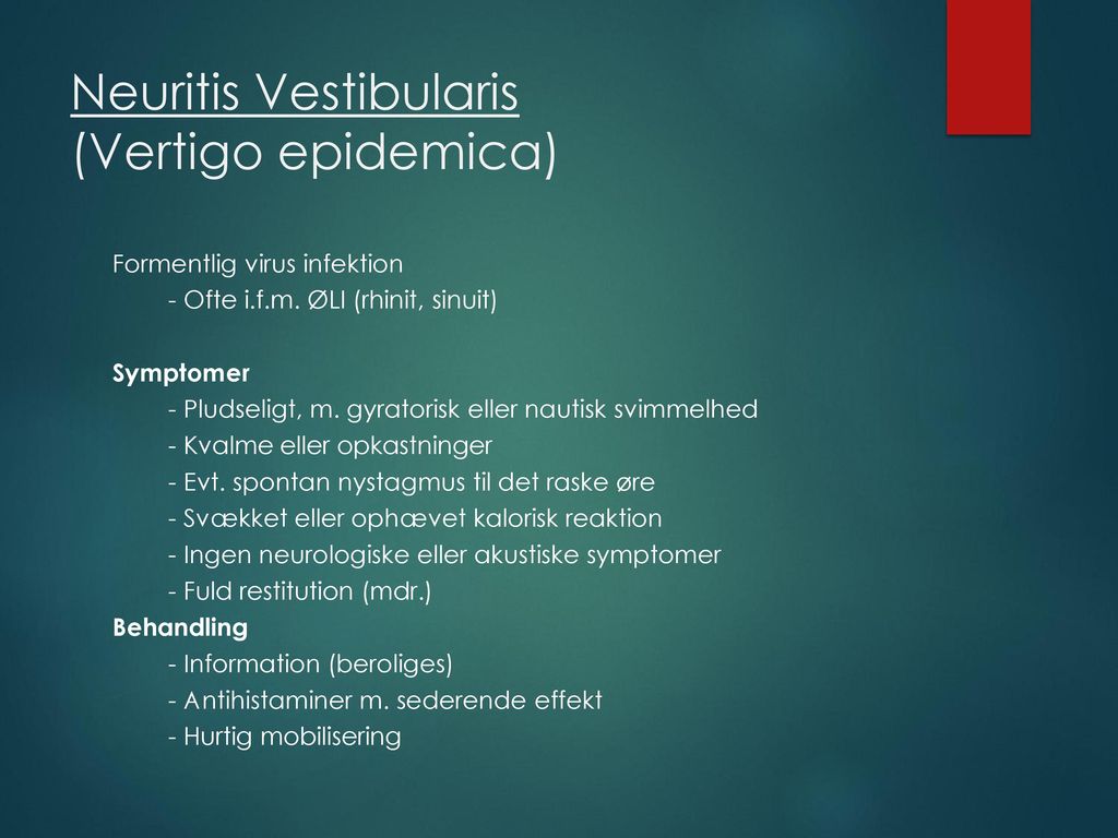Neuritis Vestibularis (Vertigo epidemica)