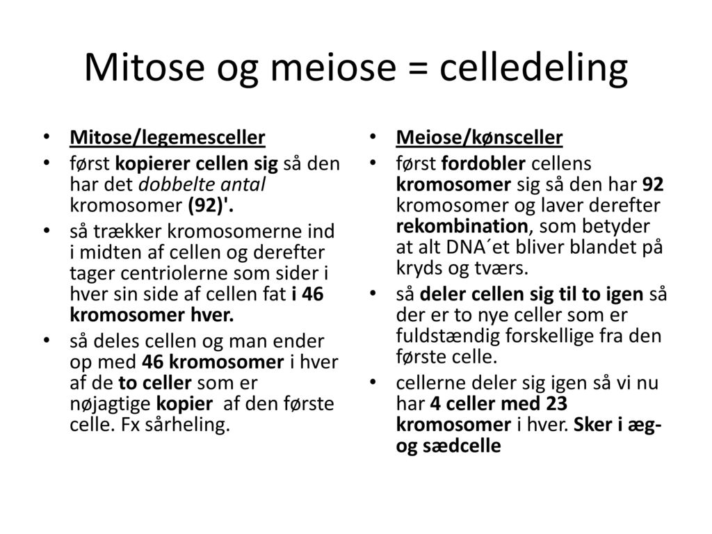 Mitose og meiose = celledeling