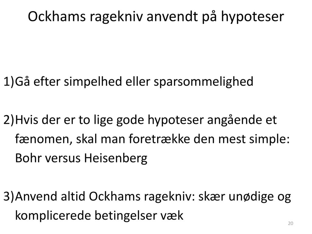 Ockhams ragekniv anvendt på hypoteser