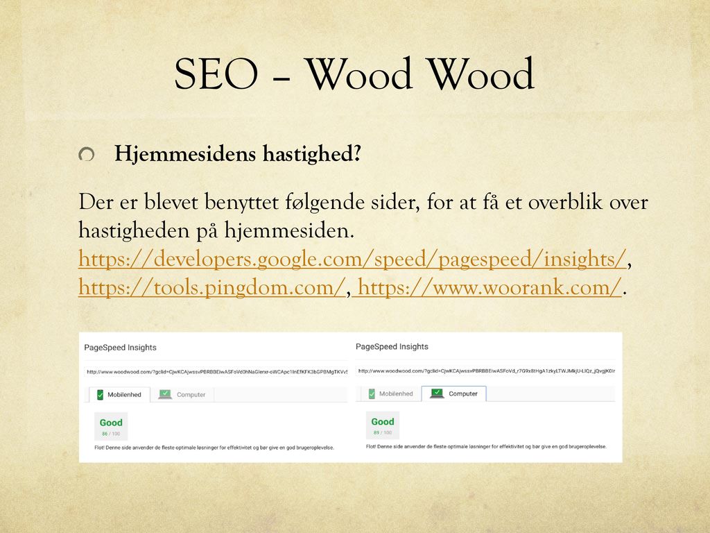 SEO – Wood Wood Hjemmesidens hastighed