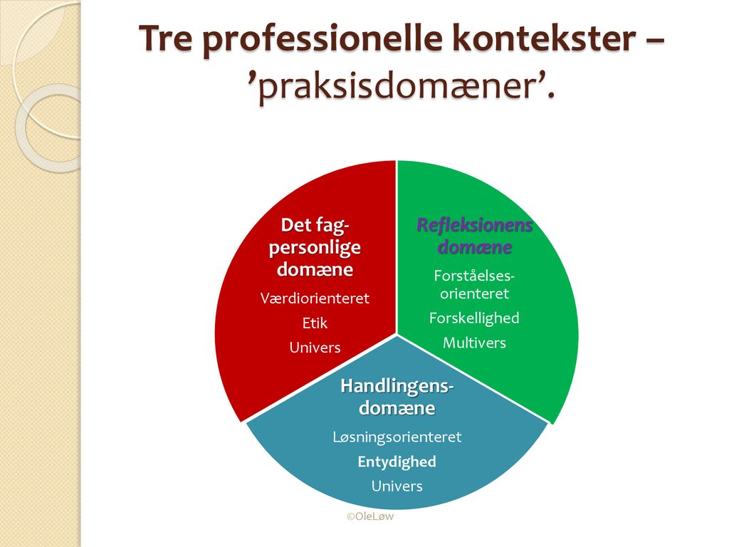Tre professionelle kontekster –’praksisdomæner’.