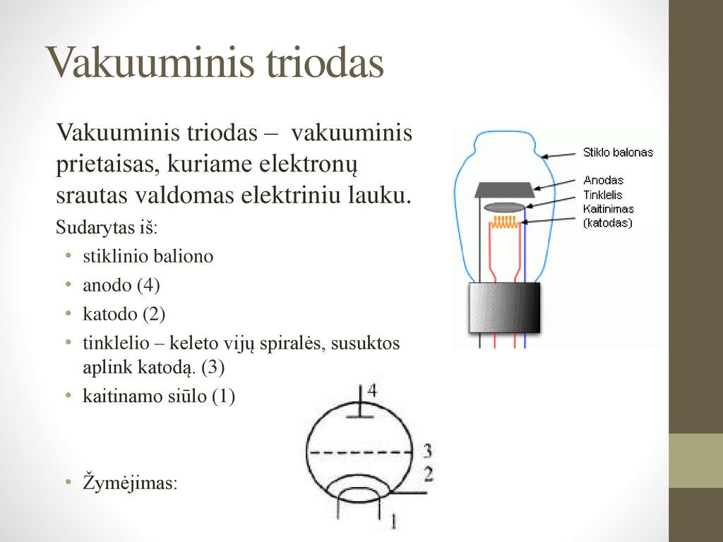 Vakuuminis triodas Vakuuminis triodas – vakuuminis prietaisas, kuriame elektronų srautas valdomas elektriniu lauku.
