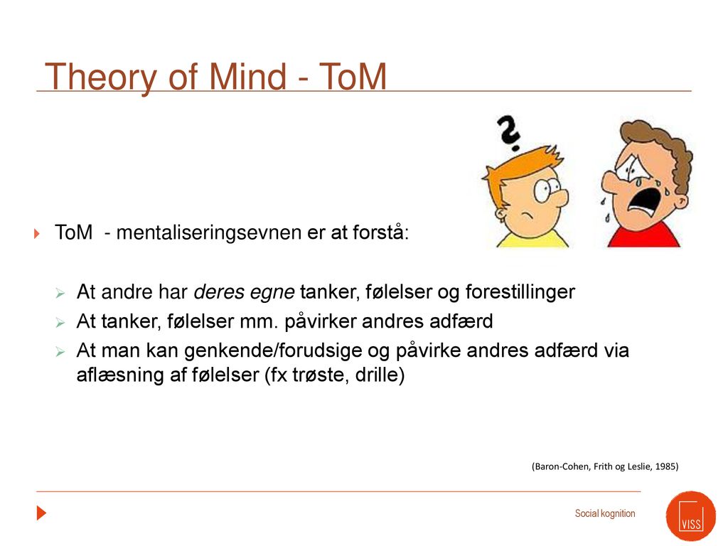 Theory of Mind - ToM ToM - mentaliseringsevnen er at forstå: