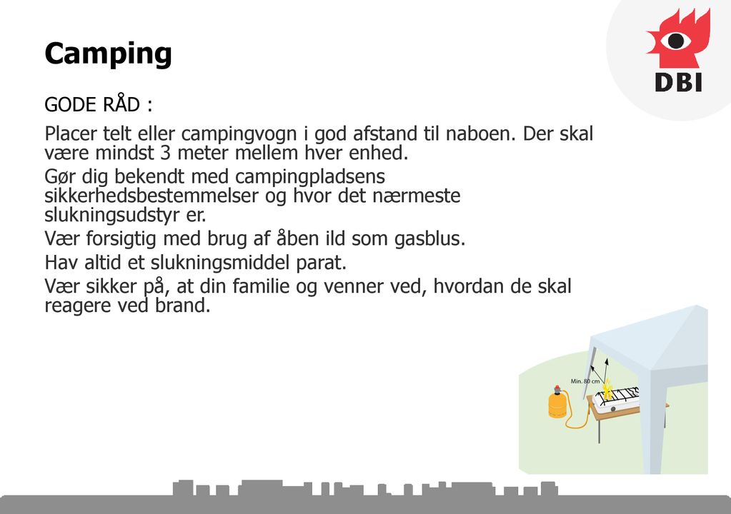 Camping GODE RÅD : Placer telt eller campingvogn i god afstand til naboen. Der skal være mindst 3 meter mellem hver enhed.