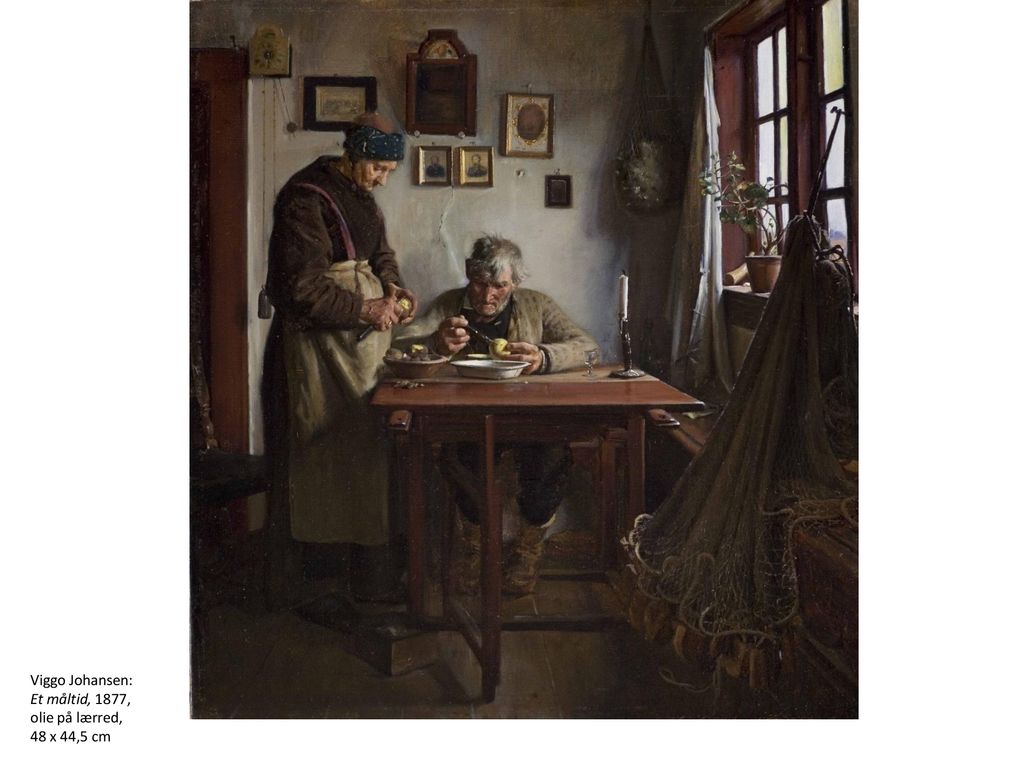 Viggo Johansen: Et måltid, 1877, olie på lærred, 48 x 44,5 cm