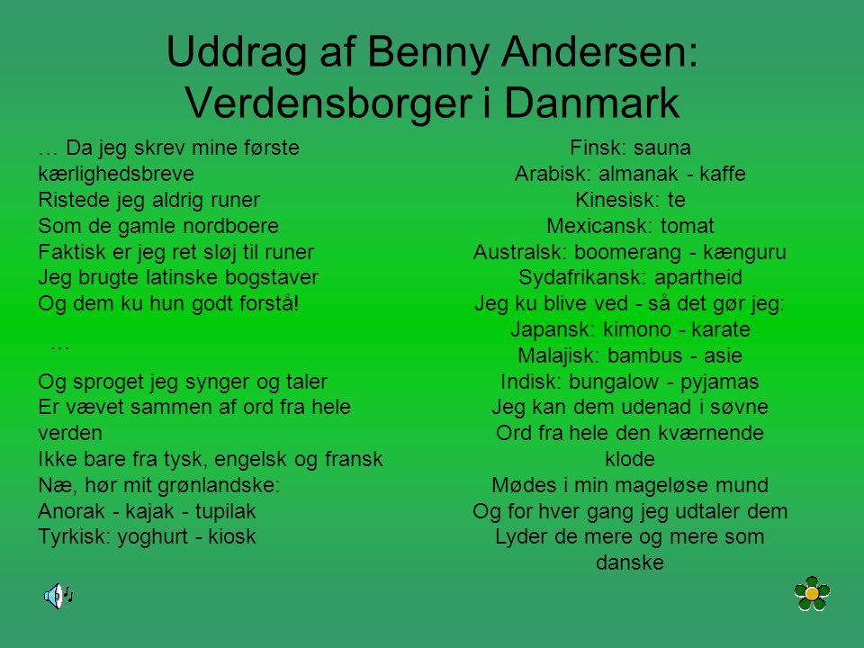 Uddrag af Benny Andersen: Verdensborger i Danmark