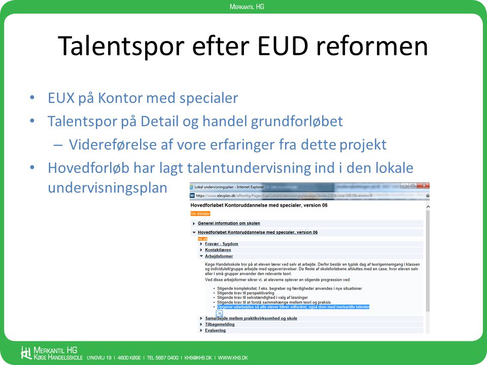 Talentspor efter EUD reformen