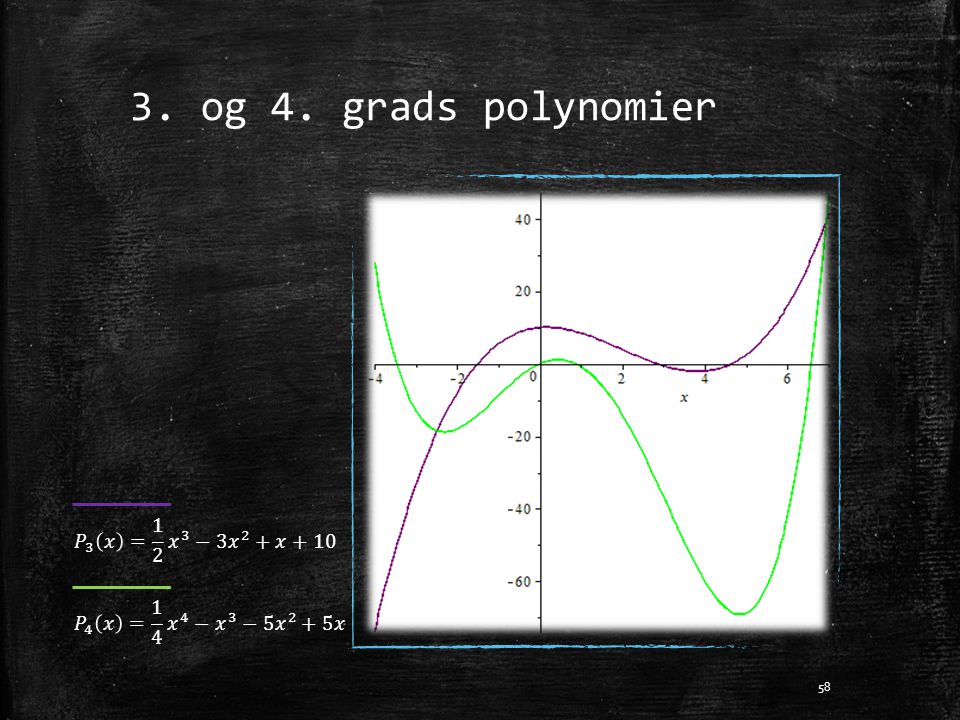 3. og 4. grads polynomier 𝑃 3 𝑥 = 1 2 𝑥 3 −3 𝑥 2 +𝑥+10