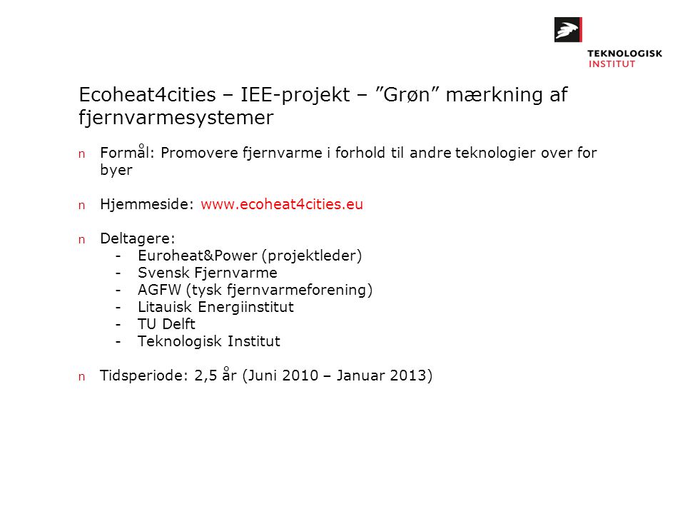 Ecoheat4cities – IEE-projekt – Grøn mærkning af fjernvarmesystemer