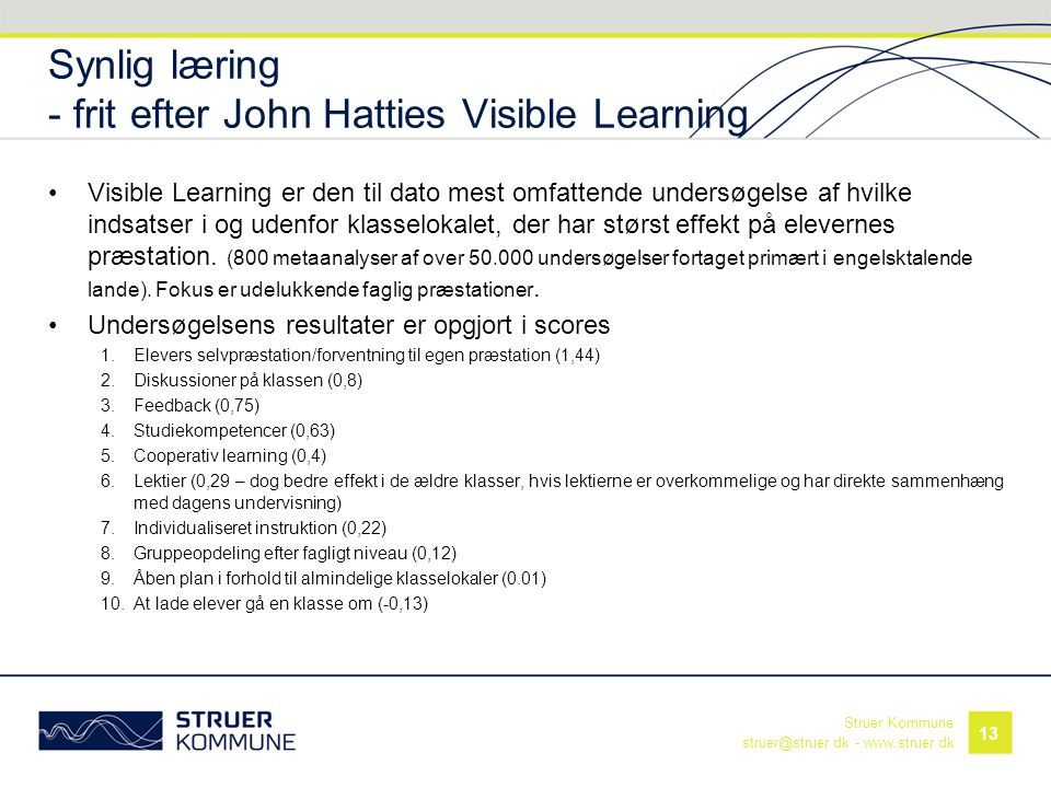 Synlig læring - frit efter John Hatties Visible Learning