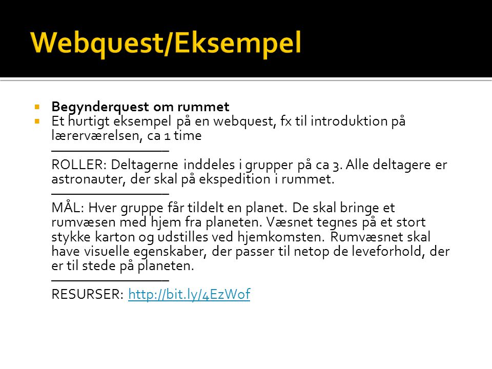 Webquest/Eksempel Begynderquest om rummet