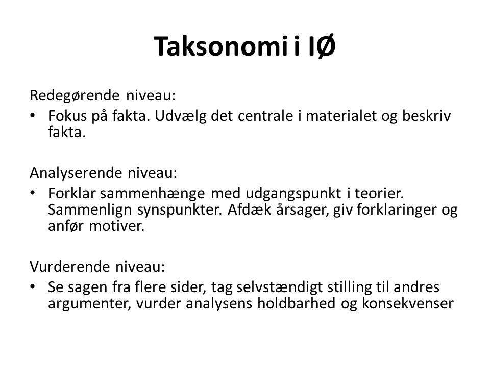 Taksonomi i IØ Redegørende niveau: