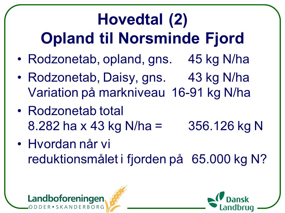 Hovedtal (2) Opland til Norsminde Fjord