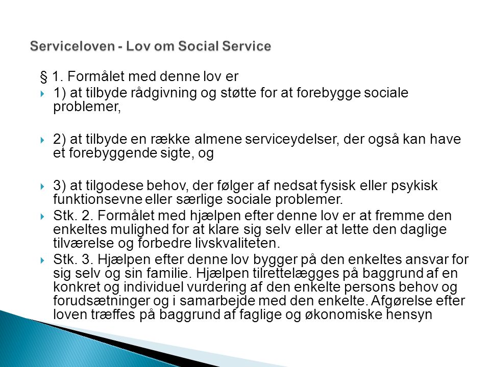 Serviceloven - Lov om Social Service