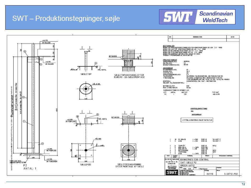 SWT – Produktionstegninger, søjle
