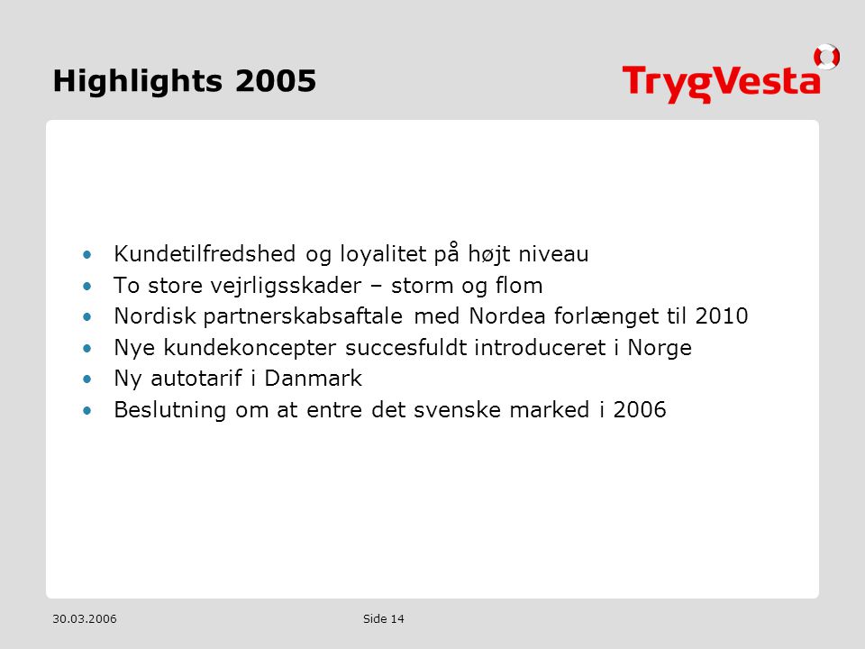Highlights 2005 Kundetilfredshed og loyalitet på højt niveau