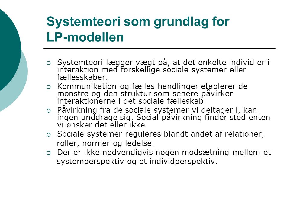 Systemteori som grundlag for LP-modellen