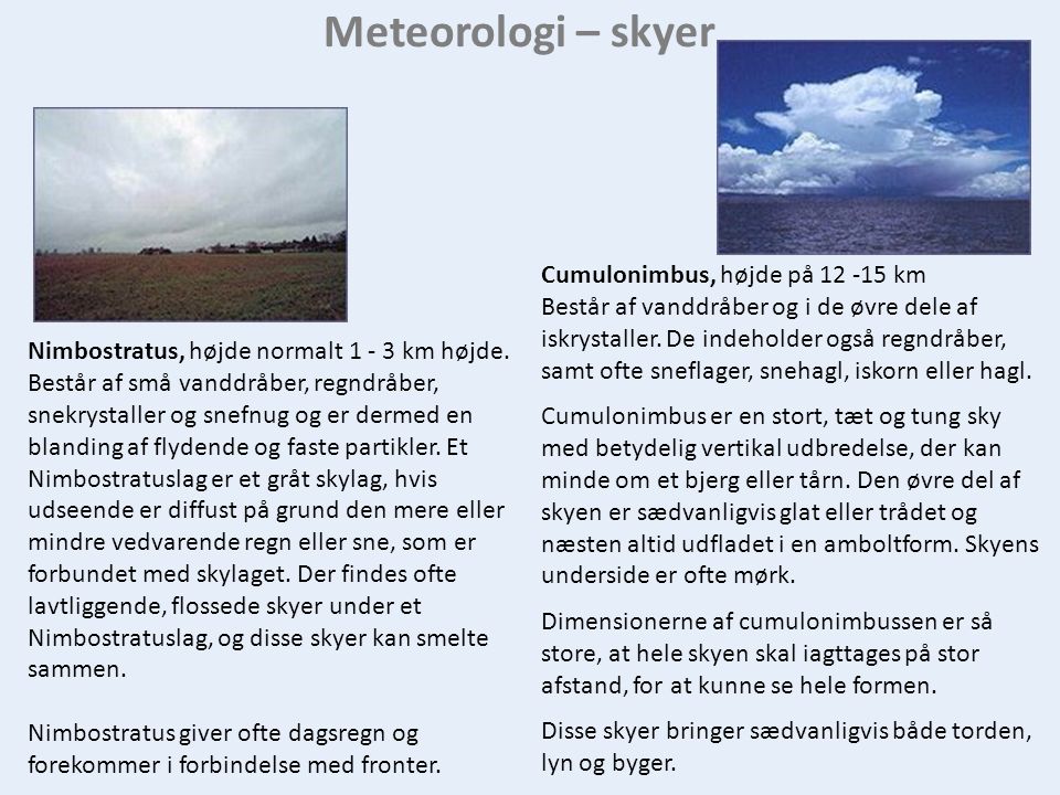 Meteorologi – skyer Cumulonimbus, højde på km