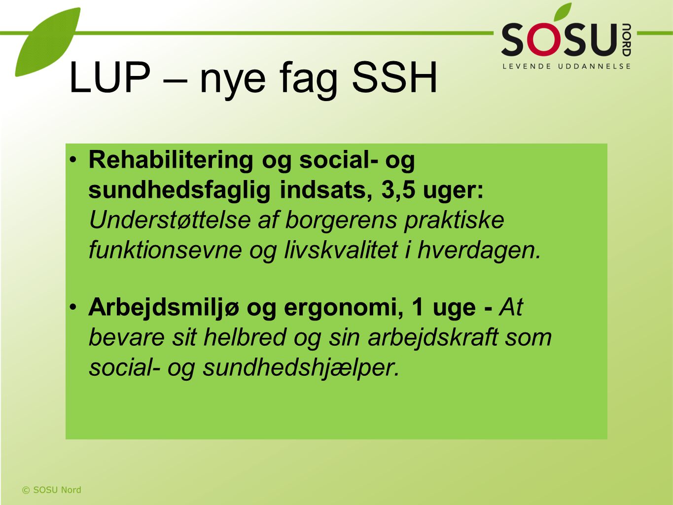 LUP – nye fag SSH
