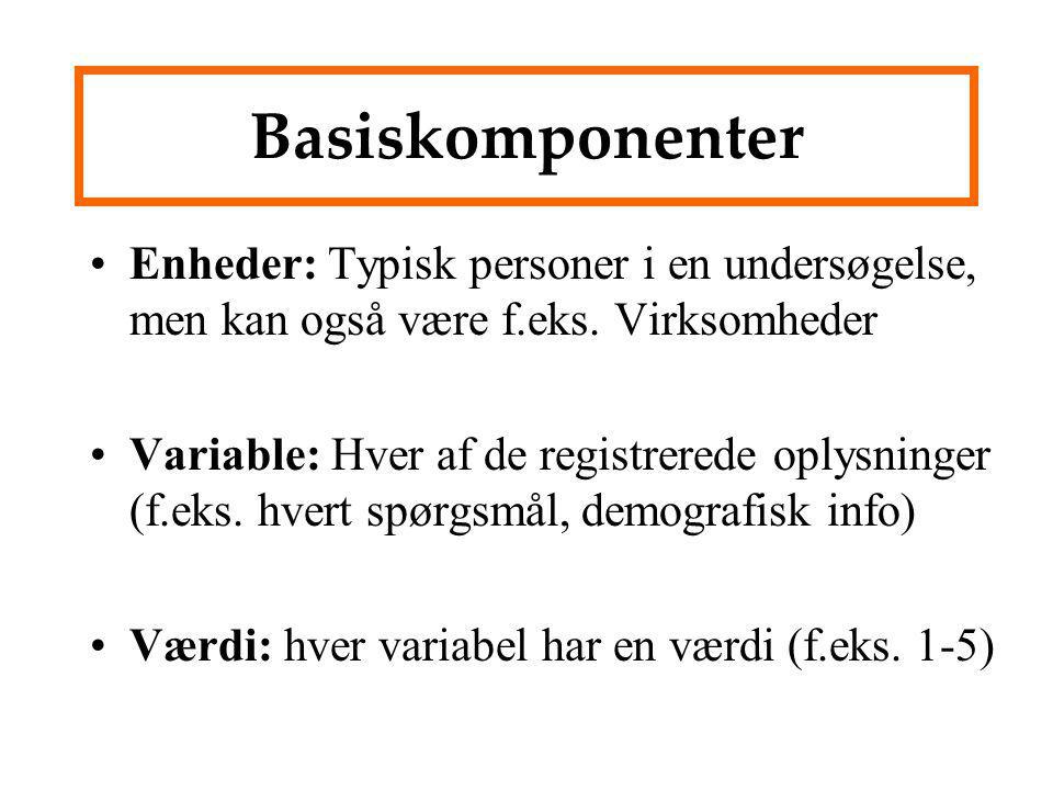 Basiskomponenter Enheder: Typisk personer i en undersøgelse, men kan også være f.eks. Virksomheder.