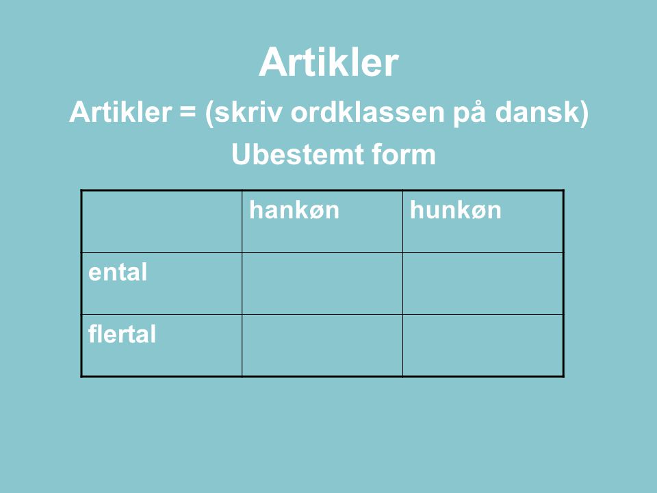 Artikler = (skriv ordklassen på dansk)